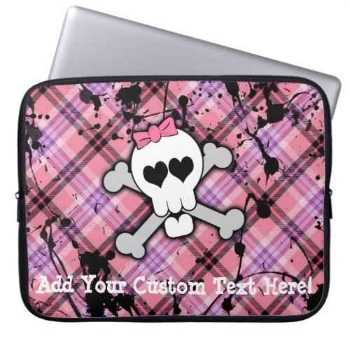 Pink Skull and Crossbones with Hearts and Bow Laptop Sleeve