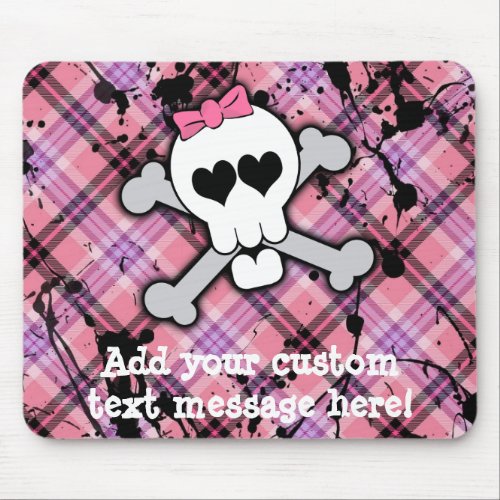 Pink Skull and Crossbones with Hearts and Bow Mouse Pad