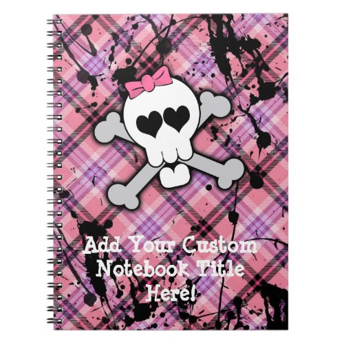 Pink Skull and Crossbones with Hearts and Bow Notebook