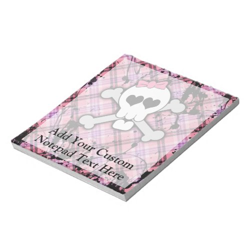 Pink Skull and Crossbones with Hearts and Bow Notepad