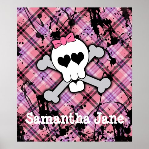 Pink Skull and Crossbones with Hearts and Bow Poster