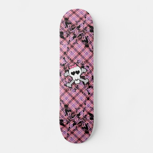 Pink Skull and Crossbones with Hearts and Bow Skateboard