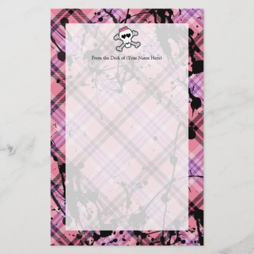 Pink Skull and Crossbones with Hearts and Bow Stationery