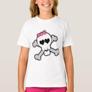 Pink Skull and Crossbones with Hearts and Bow T-Shirt