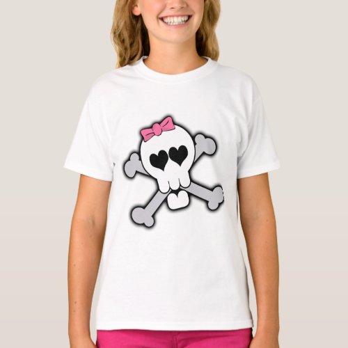 Pink Skull and Crossbones with Hearts and Bow T_Shirt