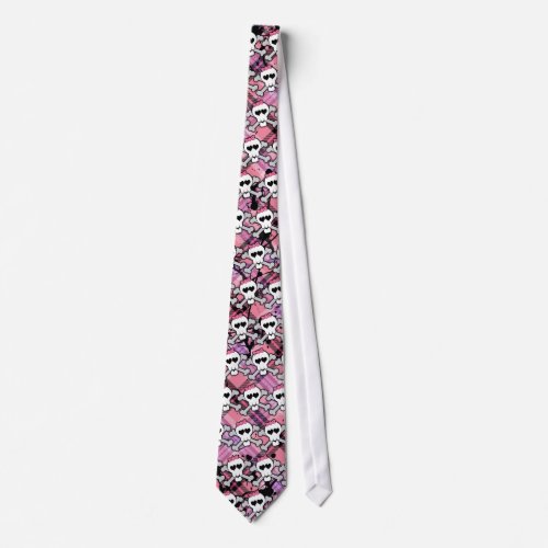 Pink Skull and Crossbones with Hearts and Bow Tie