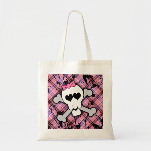 Pink Skull and Crossbones with Hearts and Bow Tote Bag