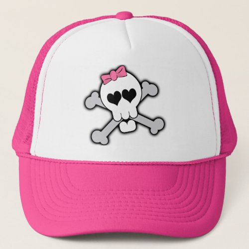 Pink Skull and Crossbones with Hearts and Bow Trucker Hat