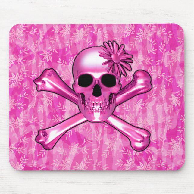 Pink Skull and Flower Mouse Pad (Front)