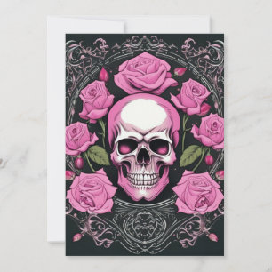 Pink Skull and Roses Gothic Elegance Wedding Invitation