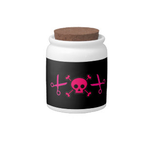 Pink Skull and Shears Tip Jar