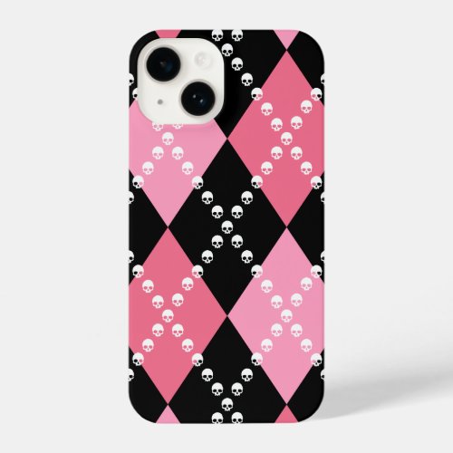 Pink Skull Argyle iPhone 14 Case