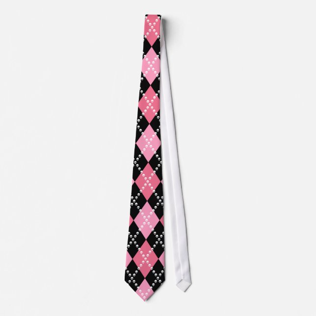 Pink Skull Argyle Neck Tie (Front)