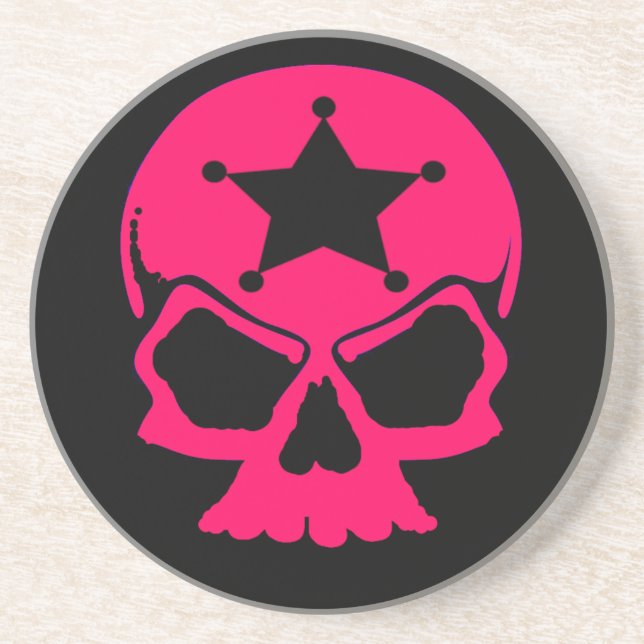 Pink Skull (black background) Sandstone Coaster (Front)