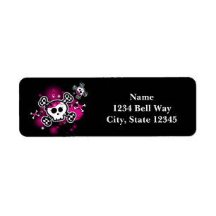 Pink Skull & Bones Hearts Girl Party Address Label