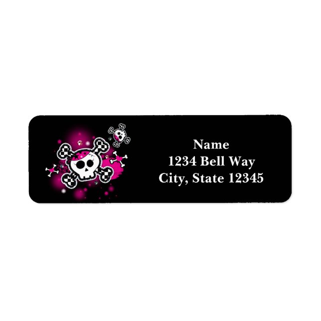 Pink Skull & Bones Hearts Girl Party Address Label (Front)