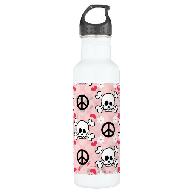 Pink Skull BPA Free Stainless Steel Water Bottle (Front)