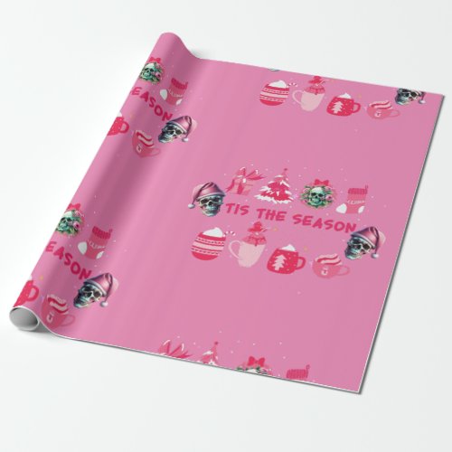 Pink Skull Christmas Wrapping Paper