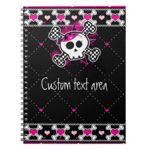Pink Skull Crossbones & Hearts Notebook journal