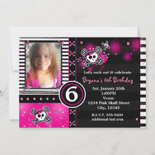 Pink Skull & Crossbones Hearts Photo Invitation