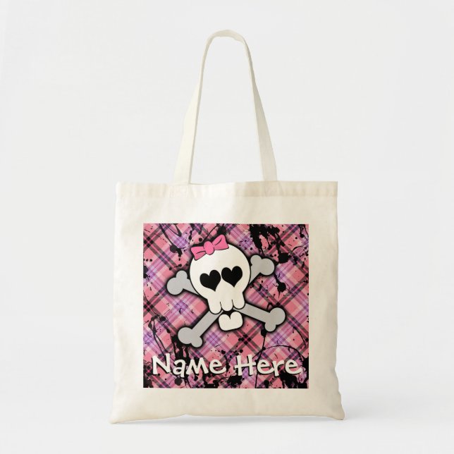 Pink Skull Crossbones Monster Halloween/Treat Tote Bag (Front)