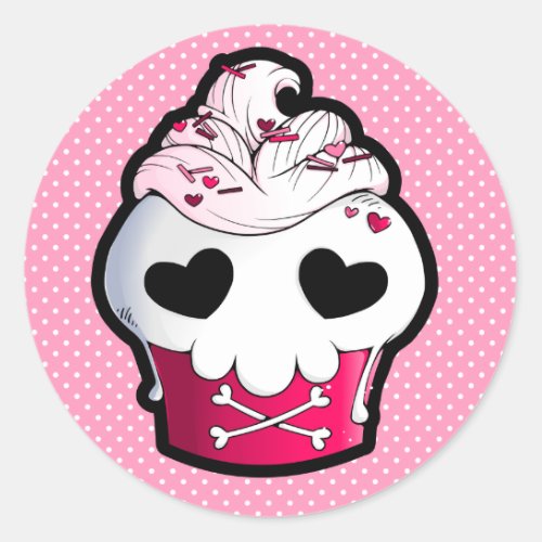 Pink Skull Cupcake Classic Round Sticker