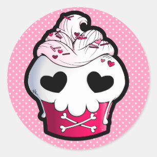 Pink Skull Cupcake Classic Round Sticker
