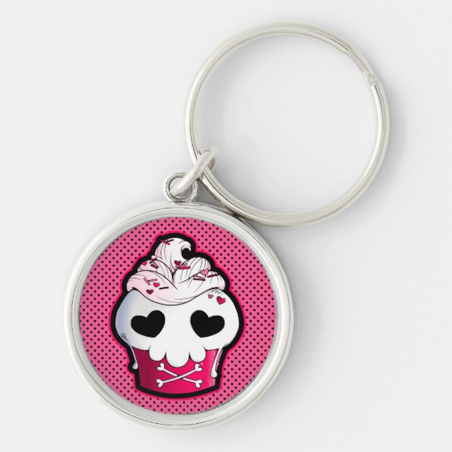 Pink Skull Cupcake Keychain (Front)