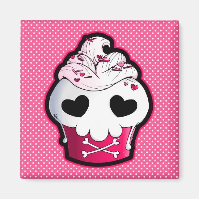 Pink Skull Cupcake Magnet (Front)