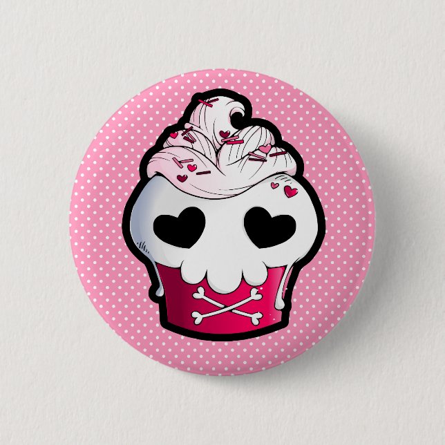 Pink Skull Cupcake Pinback Button (Front)