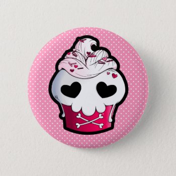 Pink Skull Cupcake Pinback Button by YamPuff at Zazzle