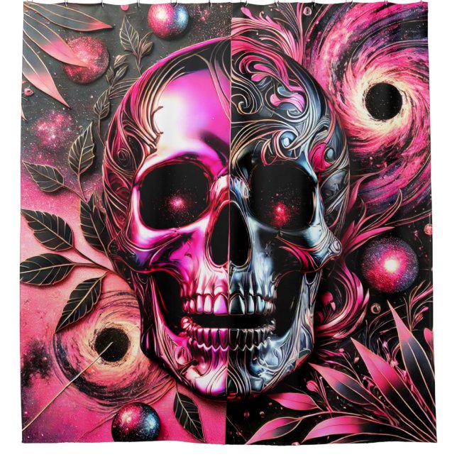 Pink Skull Design Shower Curtain (Front)