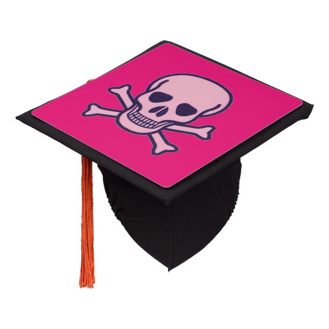 Pink Skull fuchsia graduation cap (Angled)