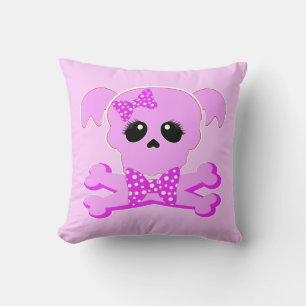 Pink Skull Girl Throw Pillow