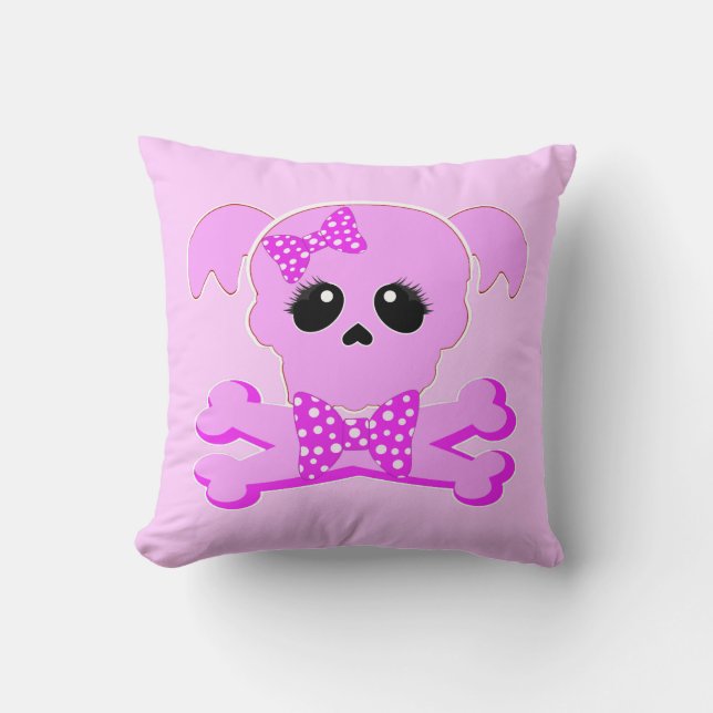 Pink Skull Girl Throw Pillow (Front)