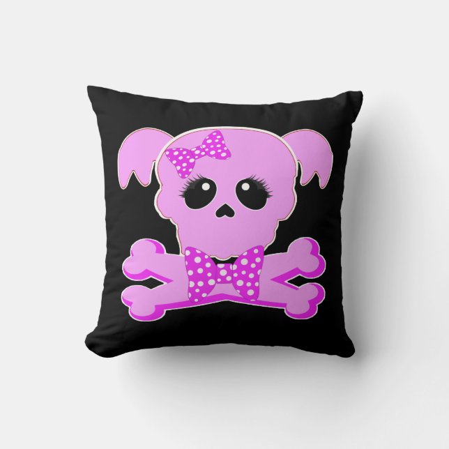 Pink Skull Girl Throw Pillow (Front)