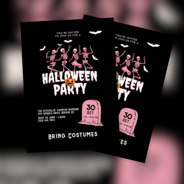 Pink Skull Halloween Party Invitation (Creator Uploaded)