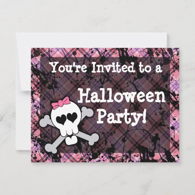 Pink Skull Halloween Party Invitations (Front)