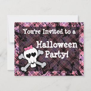 Pink Skull Halloween Party Invitations
