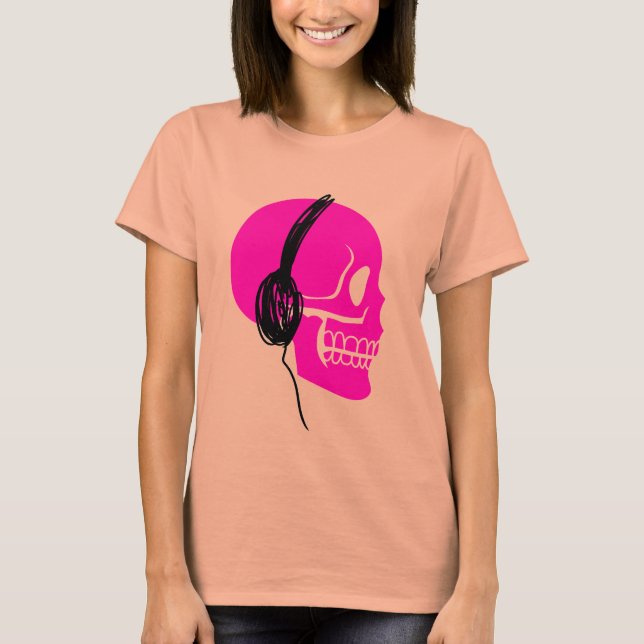 Pink Skull Headphones T-Shirt (Front)