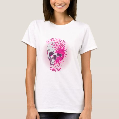 Pink skull heart  Halloween scary head decor  T_Shirt