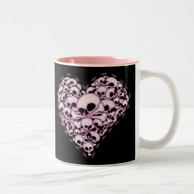 Pink Skull Heart Two-Tone Coffee Mug (Right)