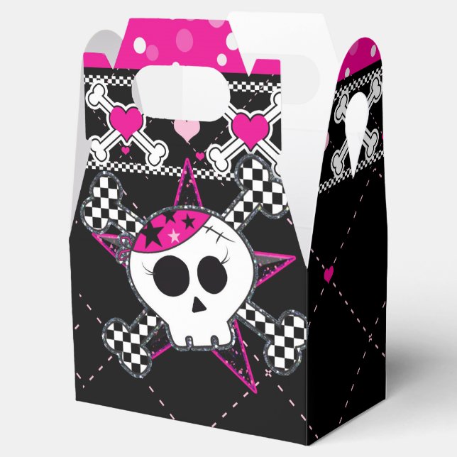 Pink Skull & Hearts Birthday Party Favor Boxes (Opened)