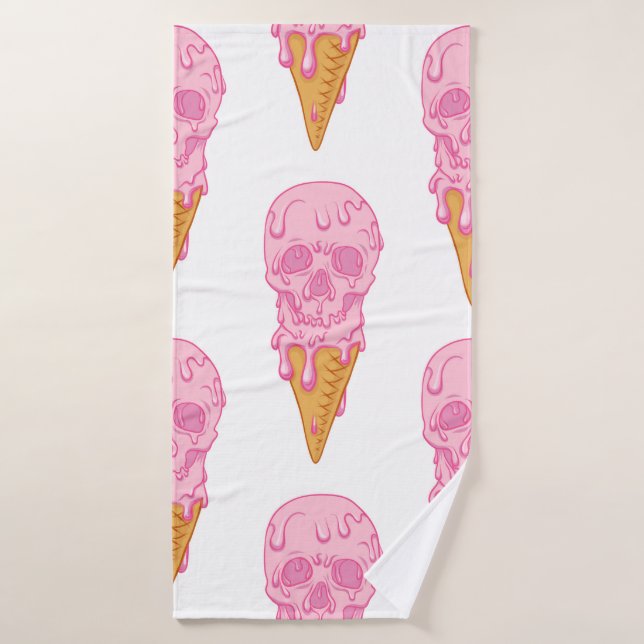 Pink skull - ice cream. Seamless pattern backgroun Bath Towel (Bath Towel)