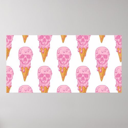 Pink skull _ ice cream Seamless pattern backgroun Poster