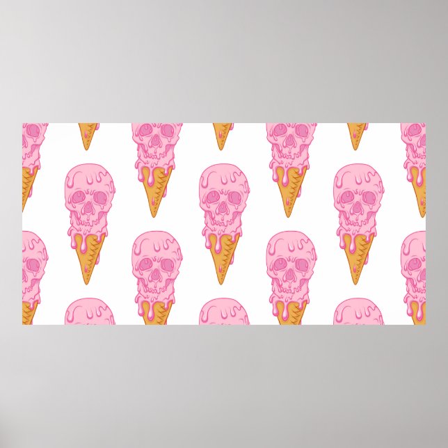 Pink skull - ice cream. Seamless pattern backgroun Poster (Front)
