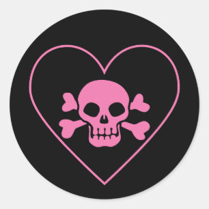 Pink Skull in Heart Classic Round Sticker