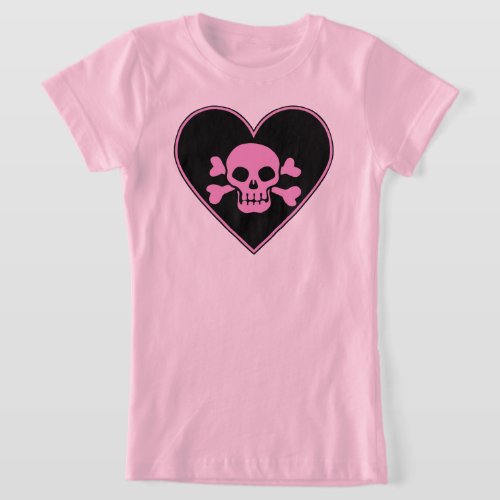 Pink Skull in Heart T_Shirt
