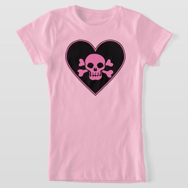 Pink Skull in Heart T-Shirt (Laydown)
