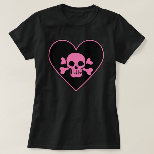 Pink Skull in Heart T-Shirt (Design Front)